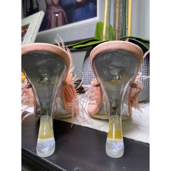 Jeffrey Campbell Flirt-Alot Feather Sandal Peach Clear Women's Size 8 - Picture 10 of 12